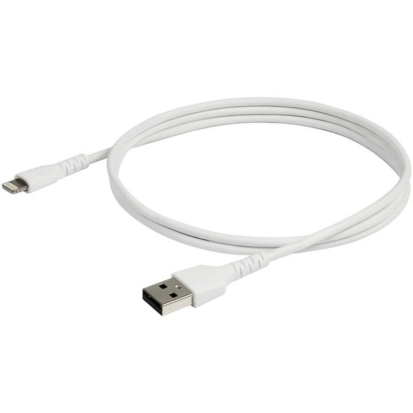 StarTech.com 1m USB A to Lightning Cable - Durable White USB Type A to Lightning Connector Charge and Sync Charger Cord - Rugged w/Aramid Fiber - Apple MFI Certified - iPad Air iPhone 11