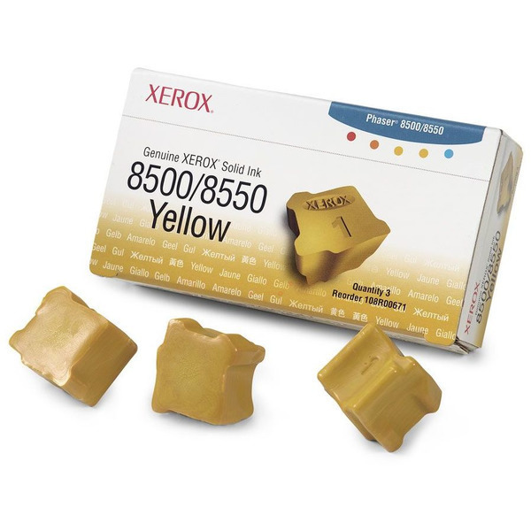Xerox 108R00671 Dry ink in color-stix yellow, 3x3K pages Pack=3 for Xerox Phaser 8500/8550