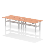 Dynamic Air Back-to-Back W1800 x D600mm Height Adjustable Sit Stand 4 Person Bench Desk With Cable Ports Beech Finish Silver Frame - HA02540 DD