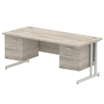 Dynamic Impulse W1800 x D800 x H730mm Straight Office Desk Cantilever Leg With 2x2 Drawer Double Fixed Pedestal Grey Oak Finish Silver Frame - I003513 DD