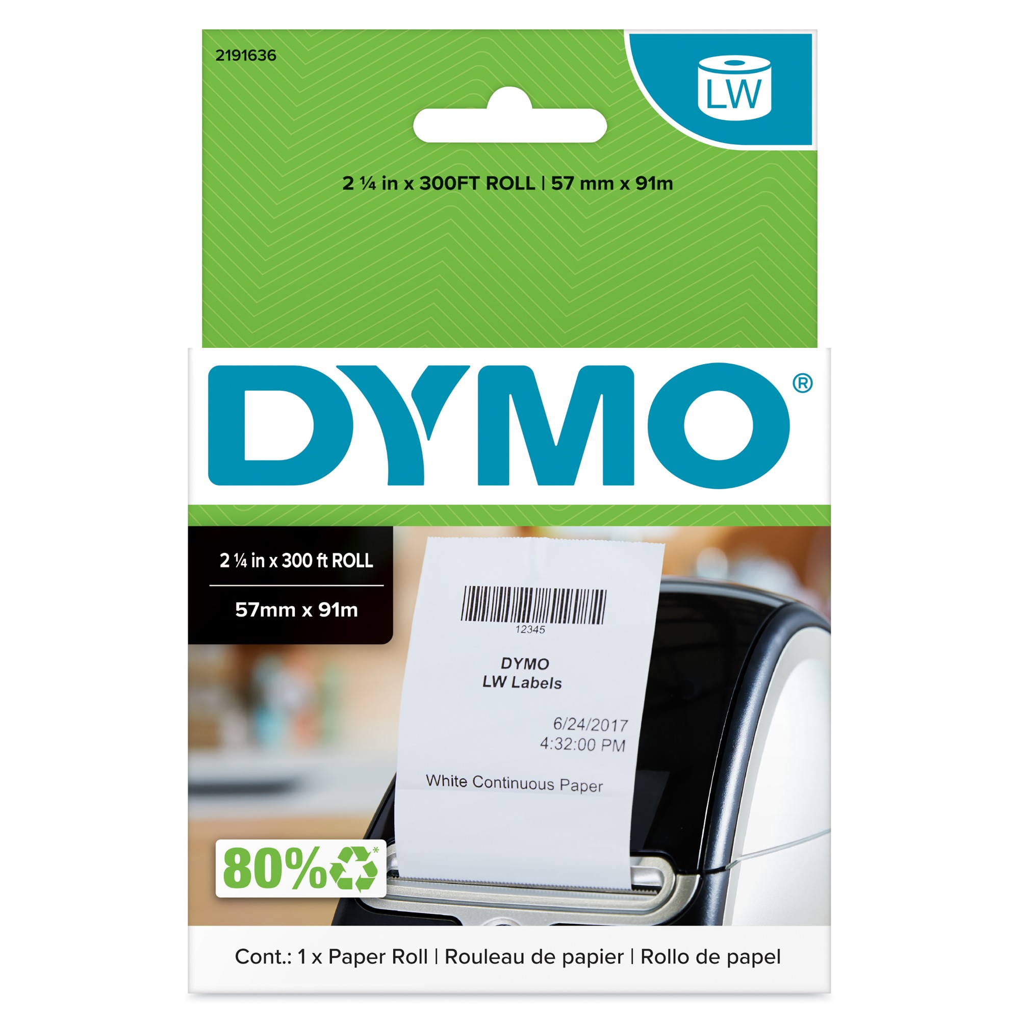 Image of DYMO Authentic LabelWriter Continuous Labels | 57 mm x 91 metres (2 1/