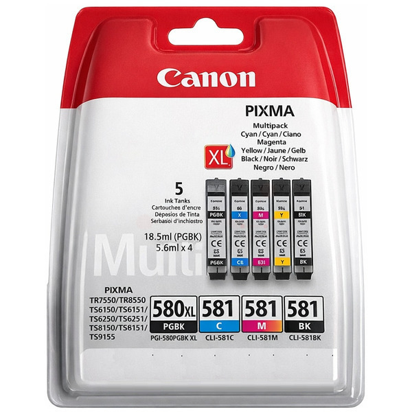 Canon Gray/White 2024C007/Pgi-580Xlcli-581 Ink Cartridge Multi Pack 2X Bk + 1X C.
