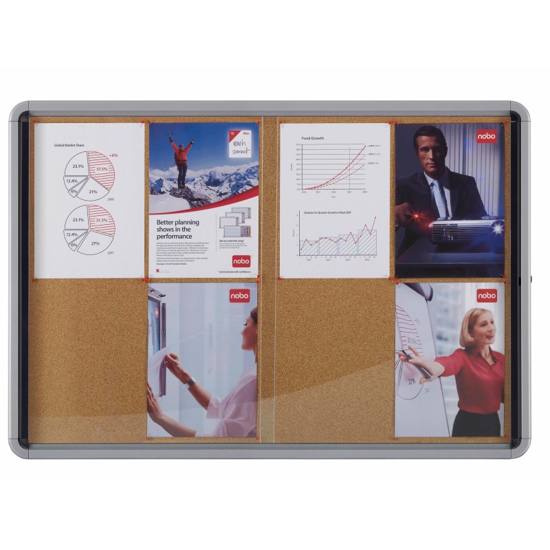 Nobo Premium Plus Cork Lockable Notice Board Sliding Door 12xA4