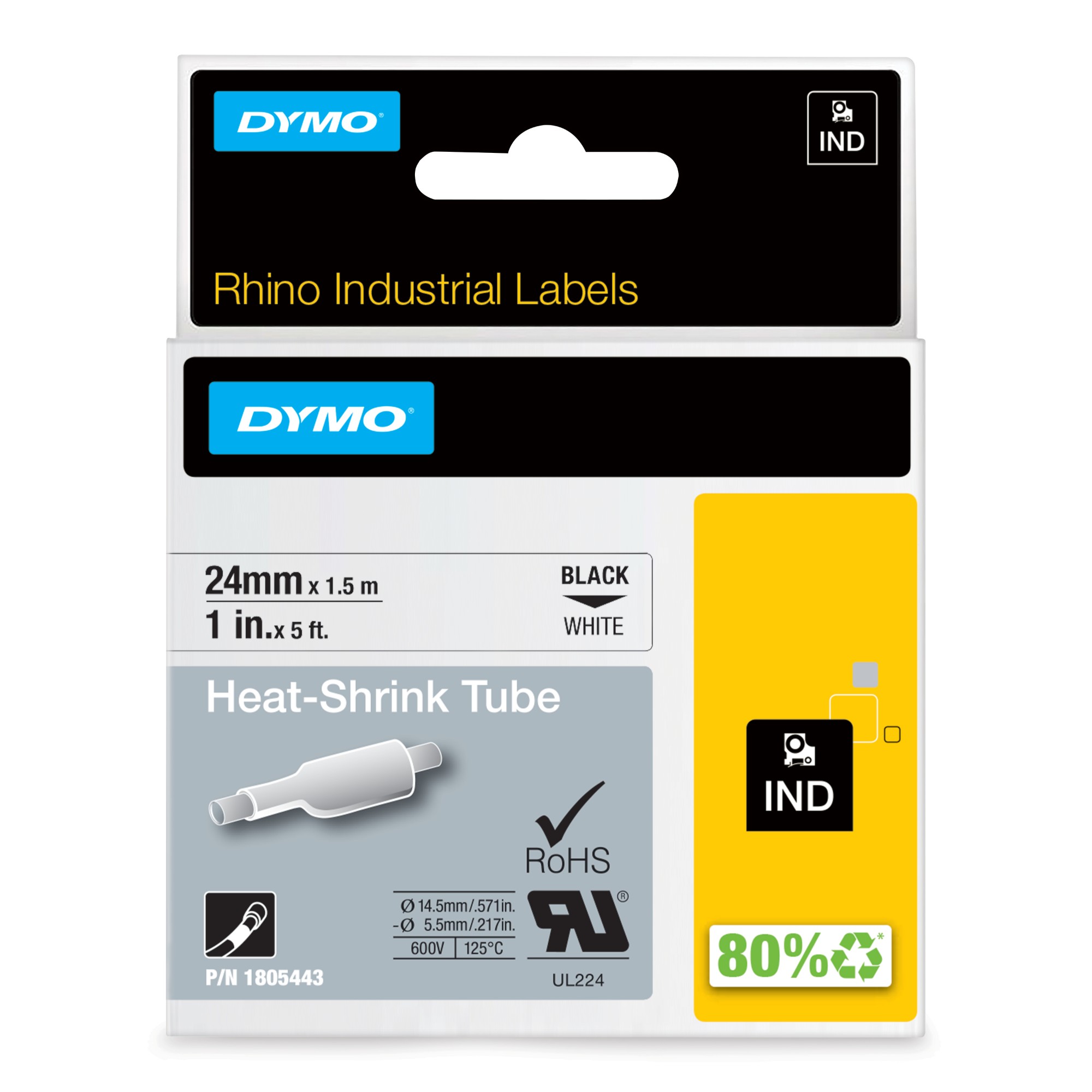 Dymo 1805443/S0718340 Heat Shrink Tubes black on white 24mm x 1,5m for Dymo Rhino 6-24mm