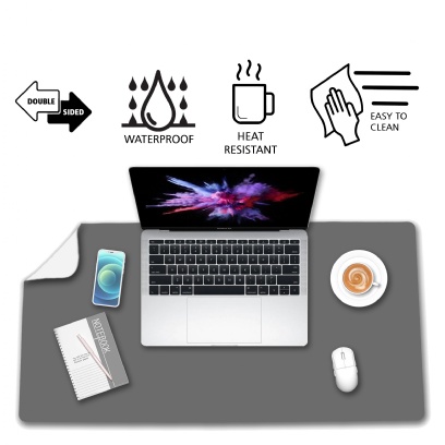 Deflecto Double Sided Heat Resistant, Water Resistant Desk Mat - 120 x 60cm - Grey & White