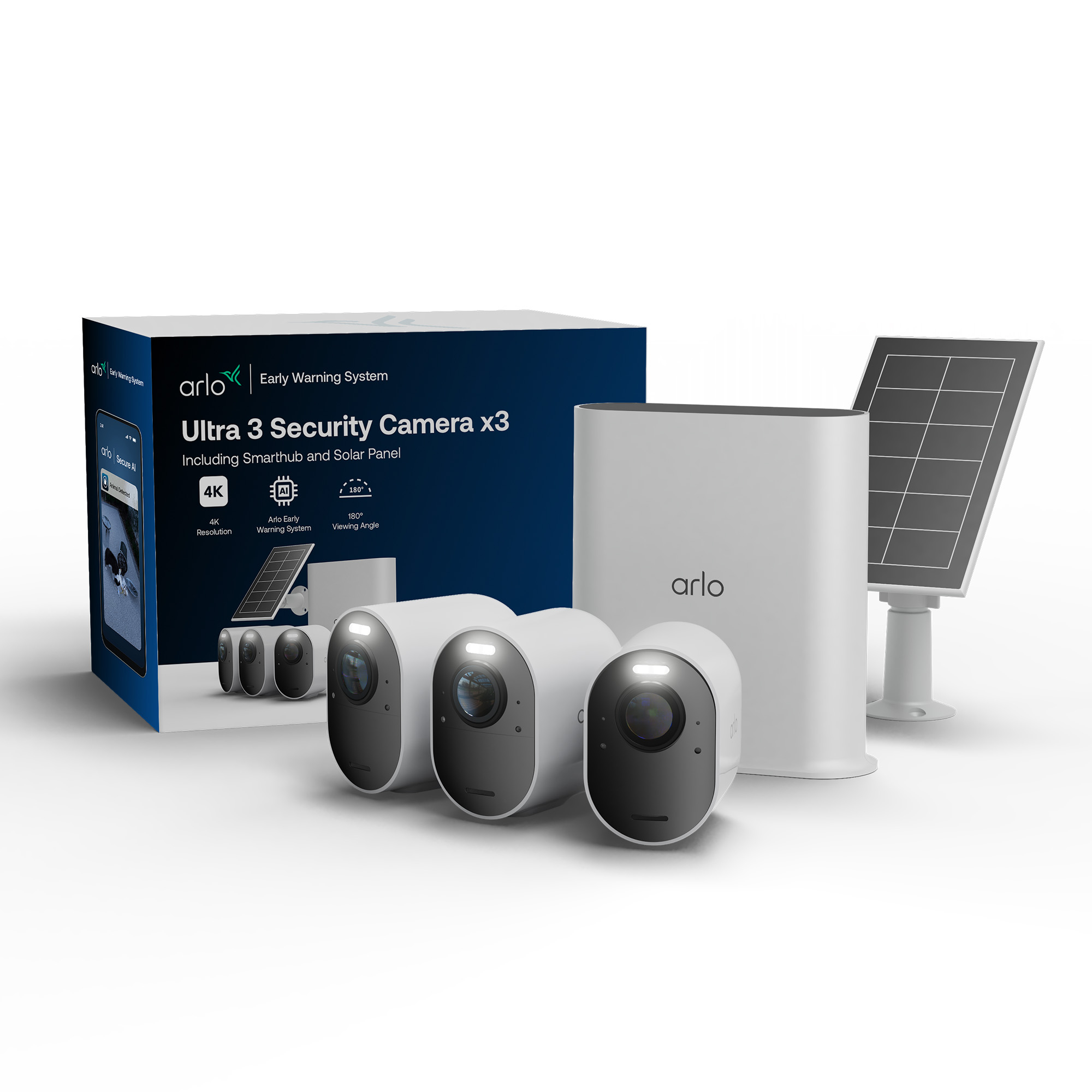 Ultra 3 4K Security Camera, 3-cam kit with Solar Panel