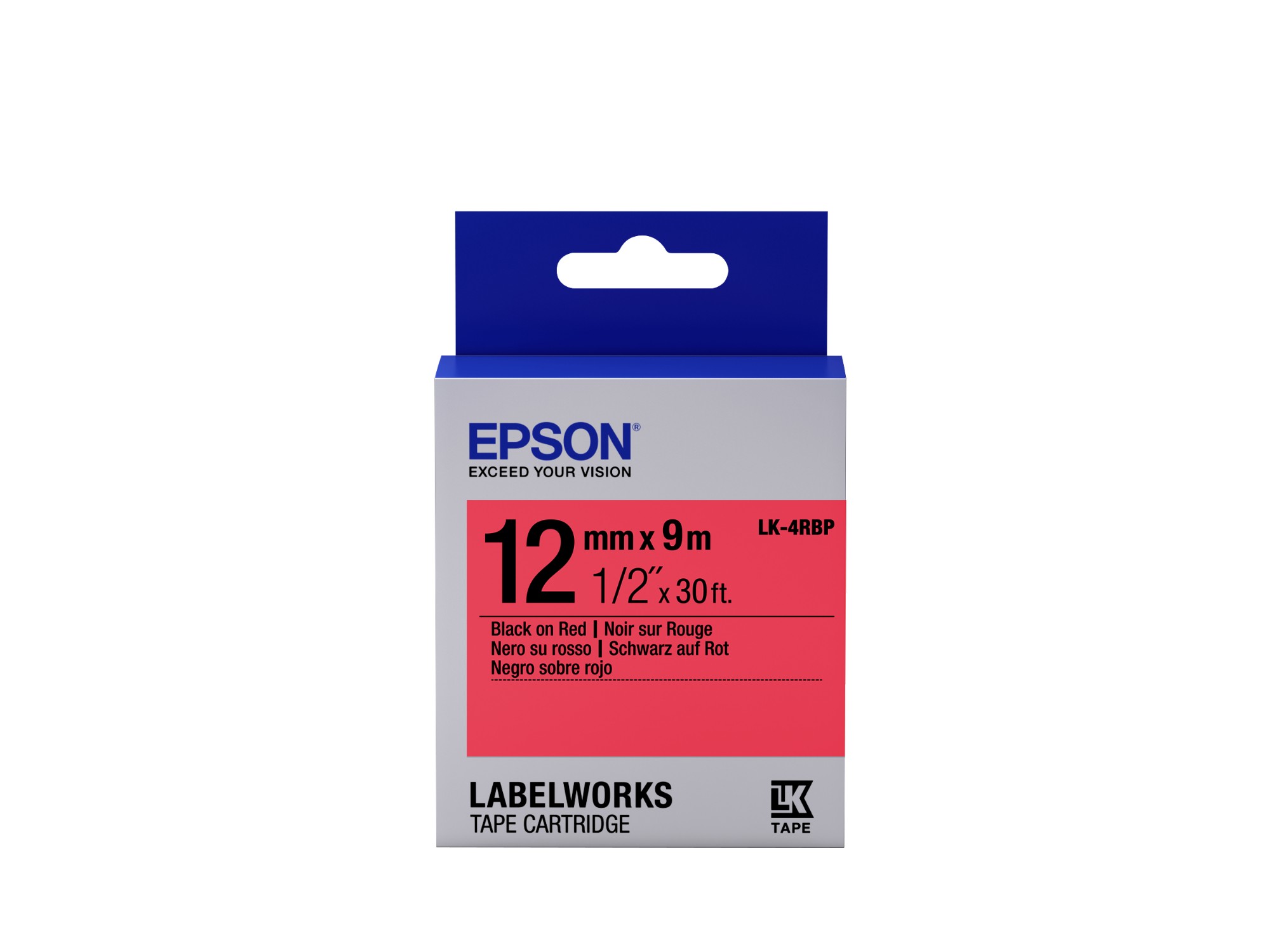 Image of Epson C53S654007/LK-4RBP DirectLabel-etikettes black on red 12mm x 9m