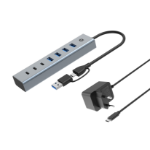 Conceptronic HUBBIES20GP 7-Port USB 3.0 Hub with Power Adapter, 5Gbps, USB-C x 3, USB-A x 4