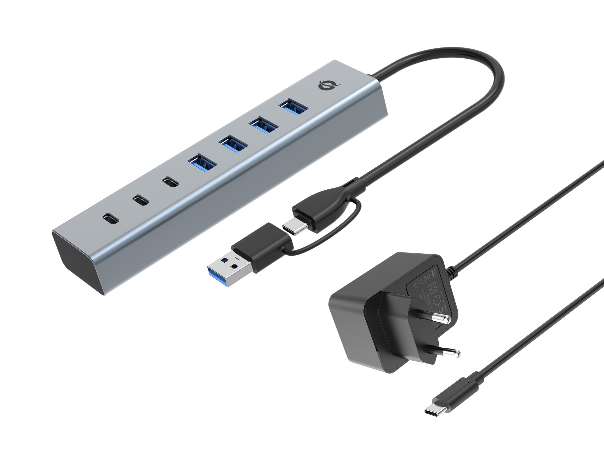 Conceptronic HUBBIES20GP 7-Port USB 3.0 Hub with Power Adapter, 5Gbps, USB-C x 3, USB-A x 4