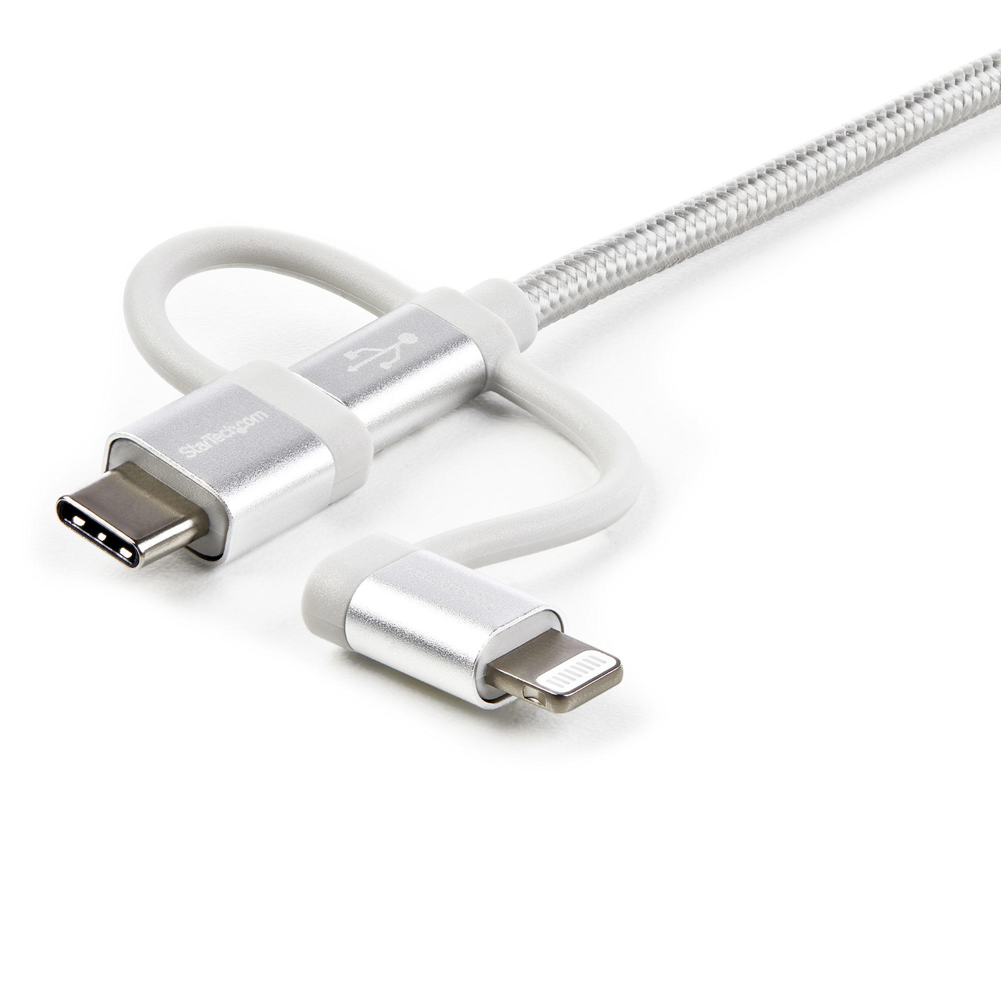 StarTech.com 1 m (3 f.t) USB Multi Charging Cable - USB to Micro-USB or USB-C or Lightning for iPhone / iPad / iPod / Android - Apple MFi Certified - 3 in 1 USB Charger - Braided