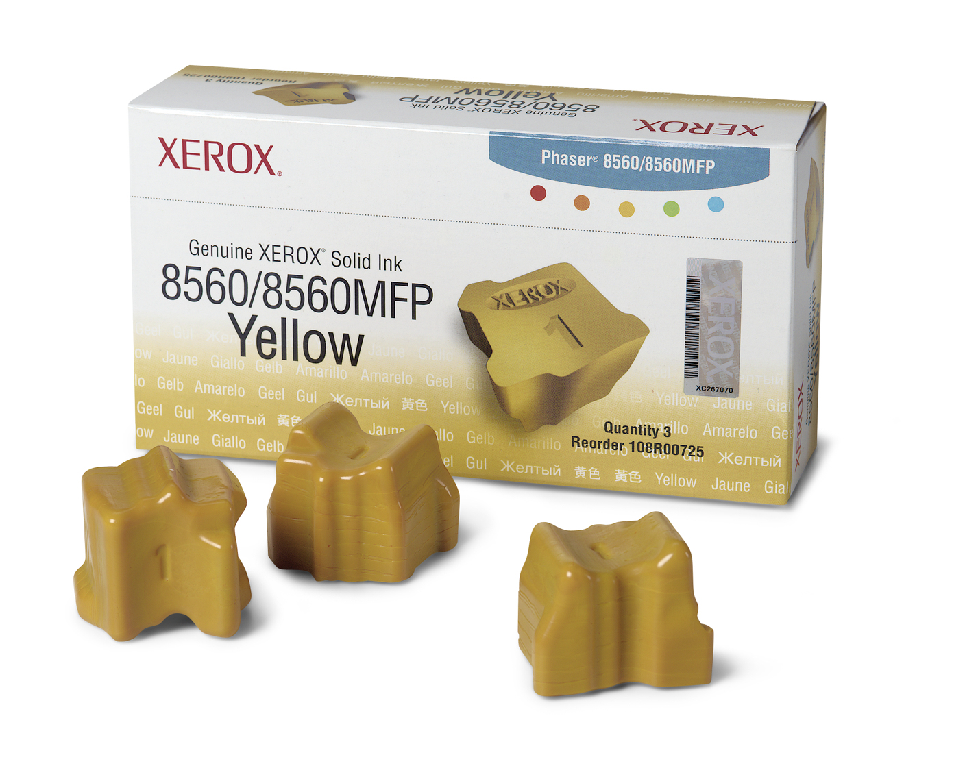 Xerox 108R00725 Dry ink in color-stix yellow, 3x3.4K pages Pack=3 for Xerox Phaser 8560