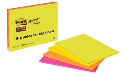 Post-it Super Sticky Meeting 200x149mm Neon Ast (Pack of 4) 6845-SSP