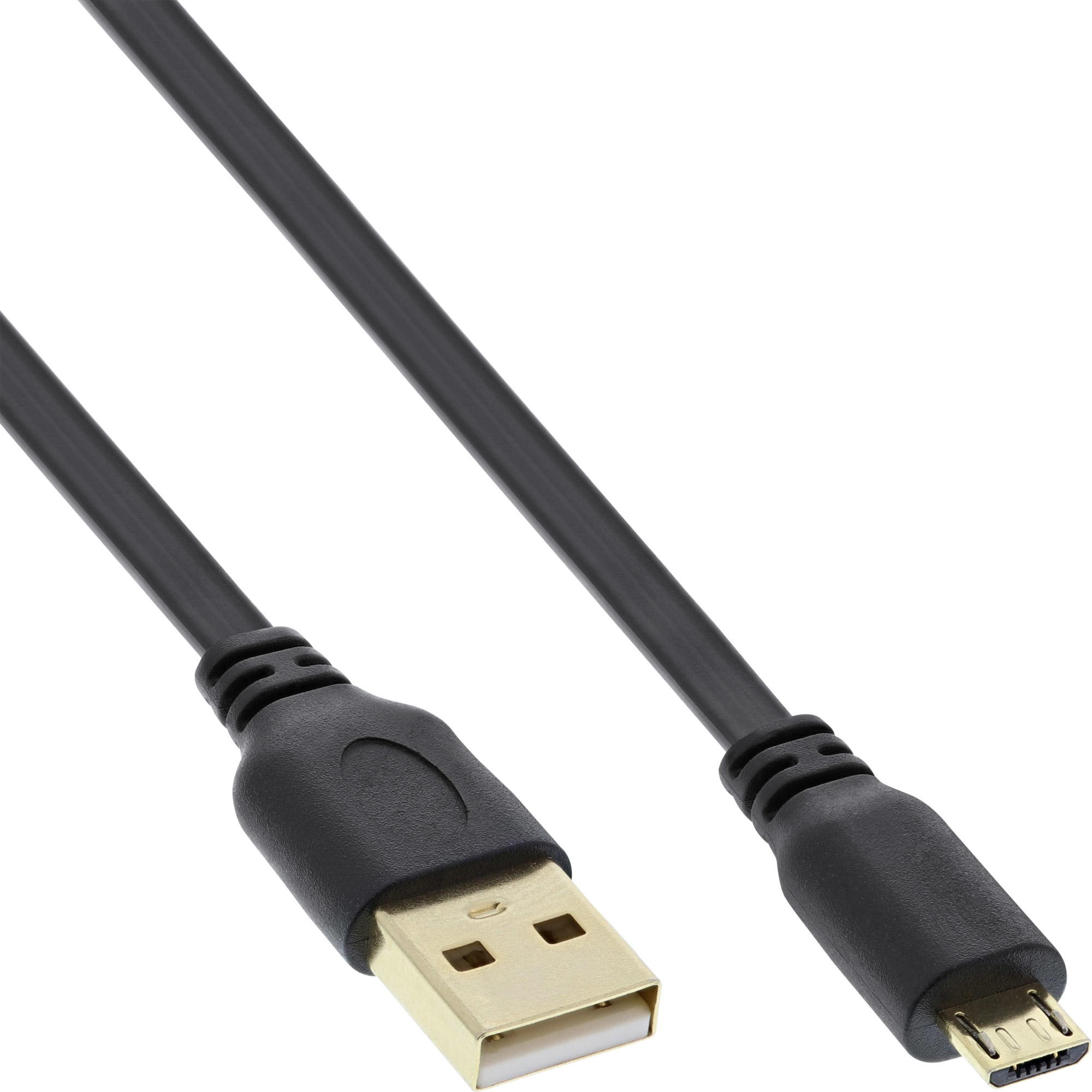 Image of InLine Micro USB 2.0 Flat Cable USB A / Micro-B, black / gold, 3m