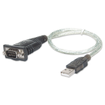 Manhattan USB-A to Serial Converter cable, 45cm, Male to Male, Serial/RS232/COM/DB9, Prolific PL-2303RA Chip, Equivalent to Startech ICUSB232V2, Black/Silver cable, Three Year Warranty, Blister