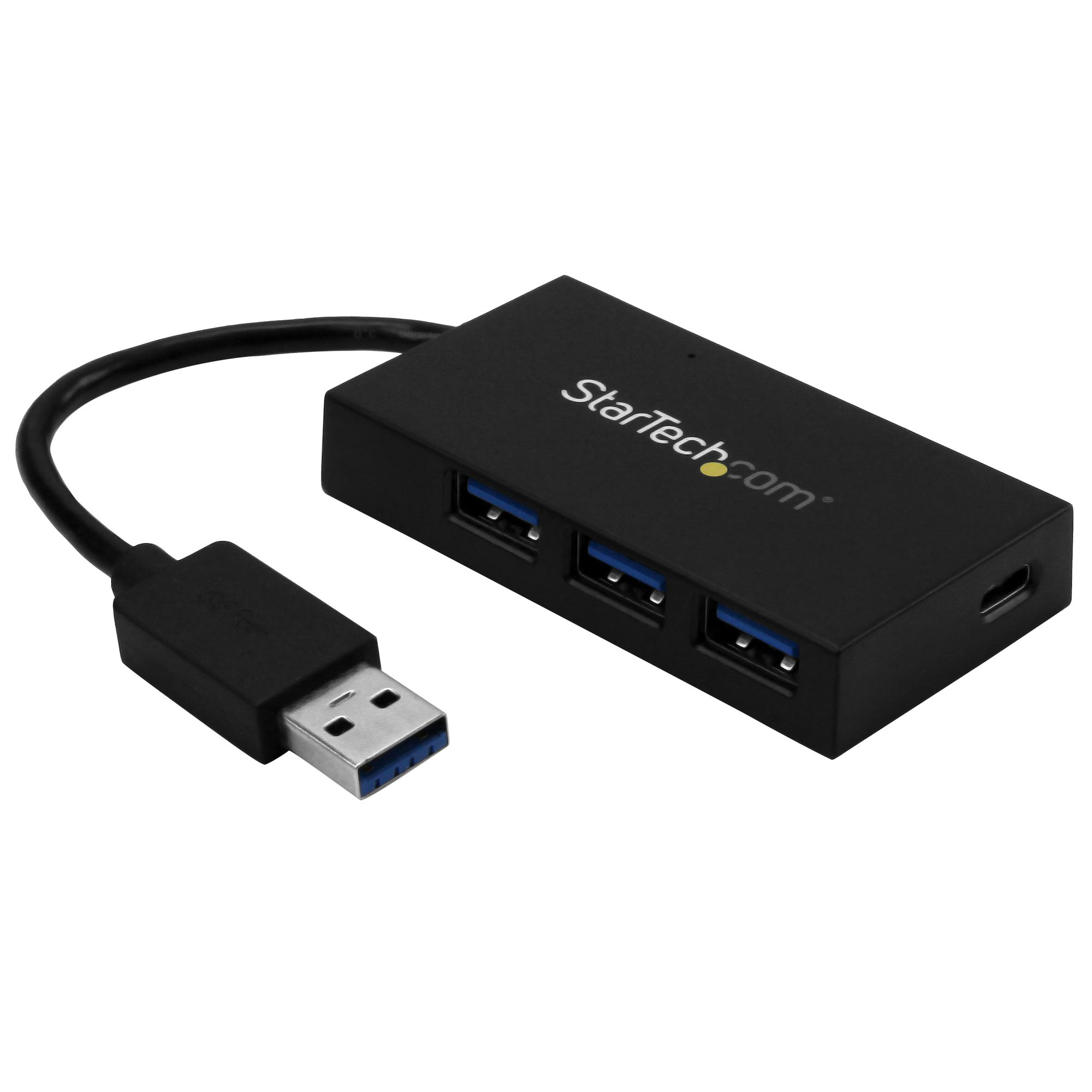 StarTech.com 4-ports USB 3.0-hubb - USB Type-A-hubb med 1x USB-C och 3x USB-A SuperSpeed - USB-buss eller strömförsörjning - portabel USB 3.2 Gen 1 (5Gbps) BC 1.2 laddningshubb med strömadapter