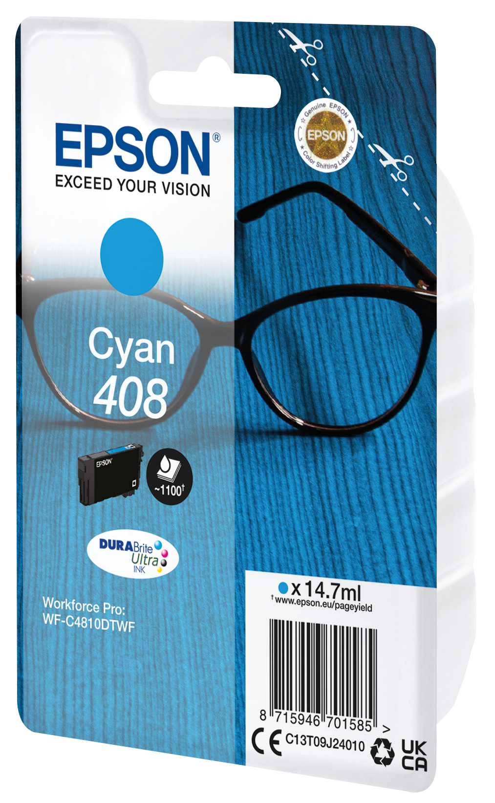 Epson C13T09J24010/408 Ink cartridge cyan, 1.1K pages ISO/IEC 24711 14.7ml for Epson WF-C 4810