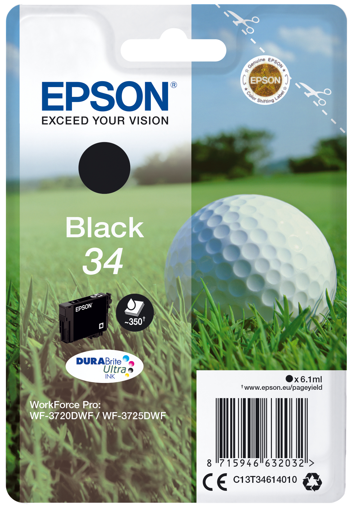 Image of Epson C13T34614010/34 Ink cartridge black, 350 pages 6,1ml for...
