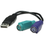 Manhattan USB-A to Dual PS/2 Converter, Connects PS/2 Keyboard and Mouse via One USB-A Port, Black, Three Year Warranty, Equivalent to USBPS2PC