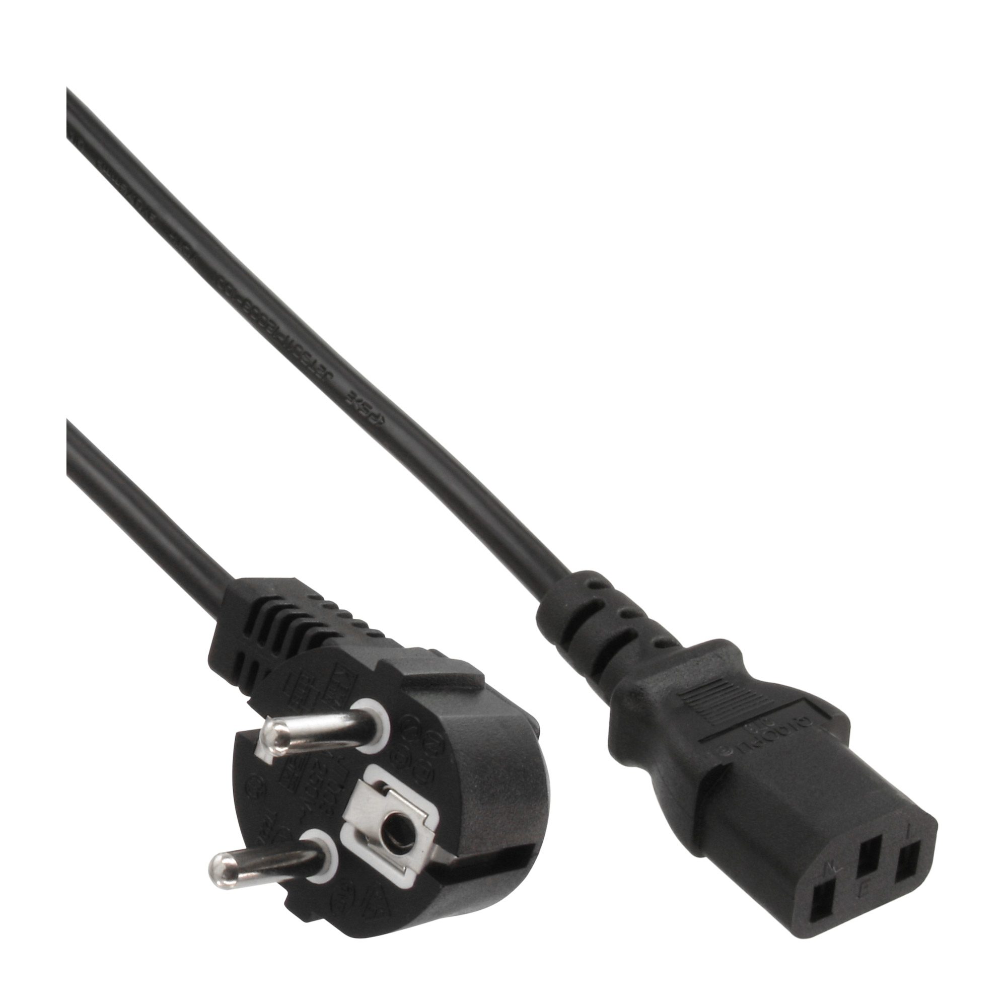 Image of InLine power cable, CEE 7/7 angled / 3pin IEC C13 male, 1.8m