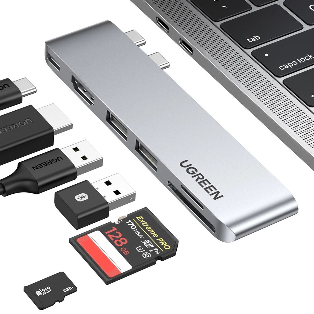 EU Product - Hub 2xUSB-C to HDMI / 2xUSB 3.0 / SD TF / USB-C PD - Gray thumbnail