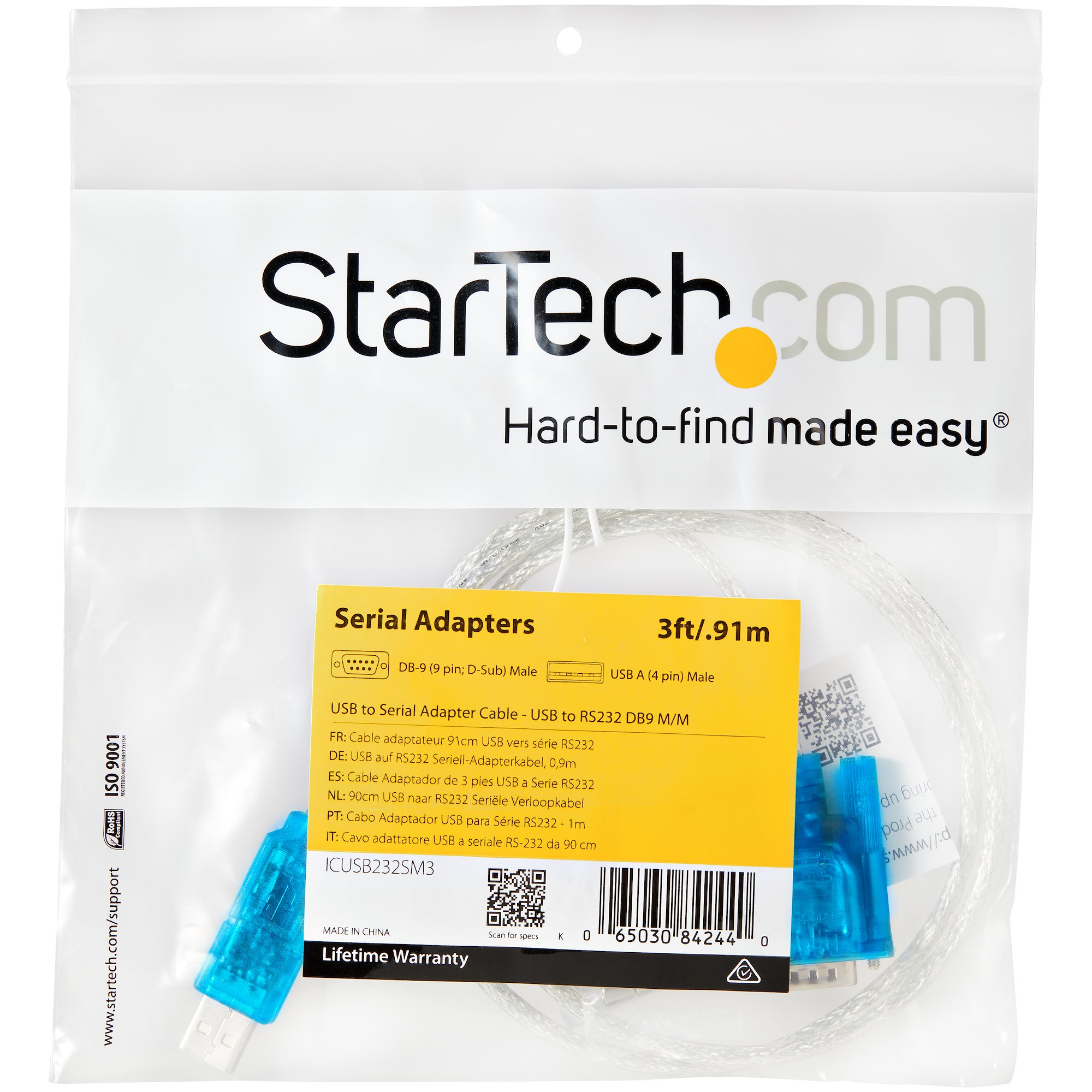 StarTech.com 3ft USB to RS232 DB9 Serial Adapter Cable - M/M