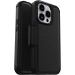 OtterBox Strada-hoesje voor iPhone 14 Pro Max, schokbestendig, valbestendig, lederen folio met kaarthouder, 3x getest volgens militaire standaard, Zwart