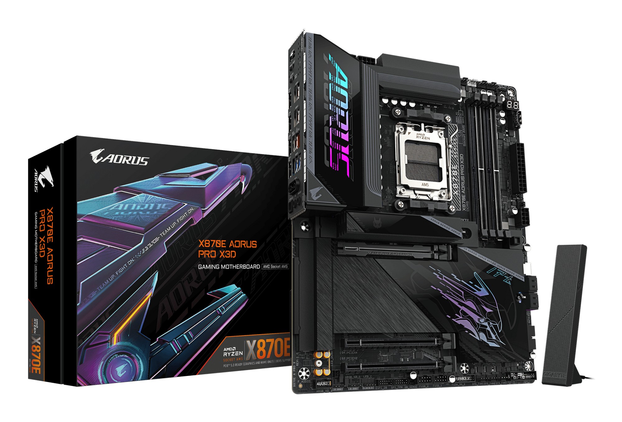 GIGABYTE X870E AORUS PRO X3D Motherboard - Supports AMD Ryzen 9000 CPUs, 18+2+2 Phases Digital VRM, up to 9000Hz DDR5 (OC), 2xPCIe 5.0 + 2xPCIe 4.0, Wi-Fi 7, 5GbE LAN, USB 4