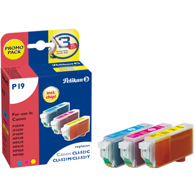 Image of Pelikan 4103291/P19 Ink cartridge multi pack C,M,Y, 3x755 pages...