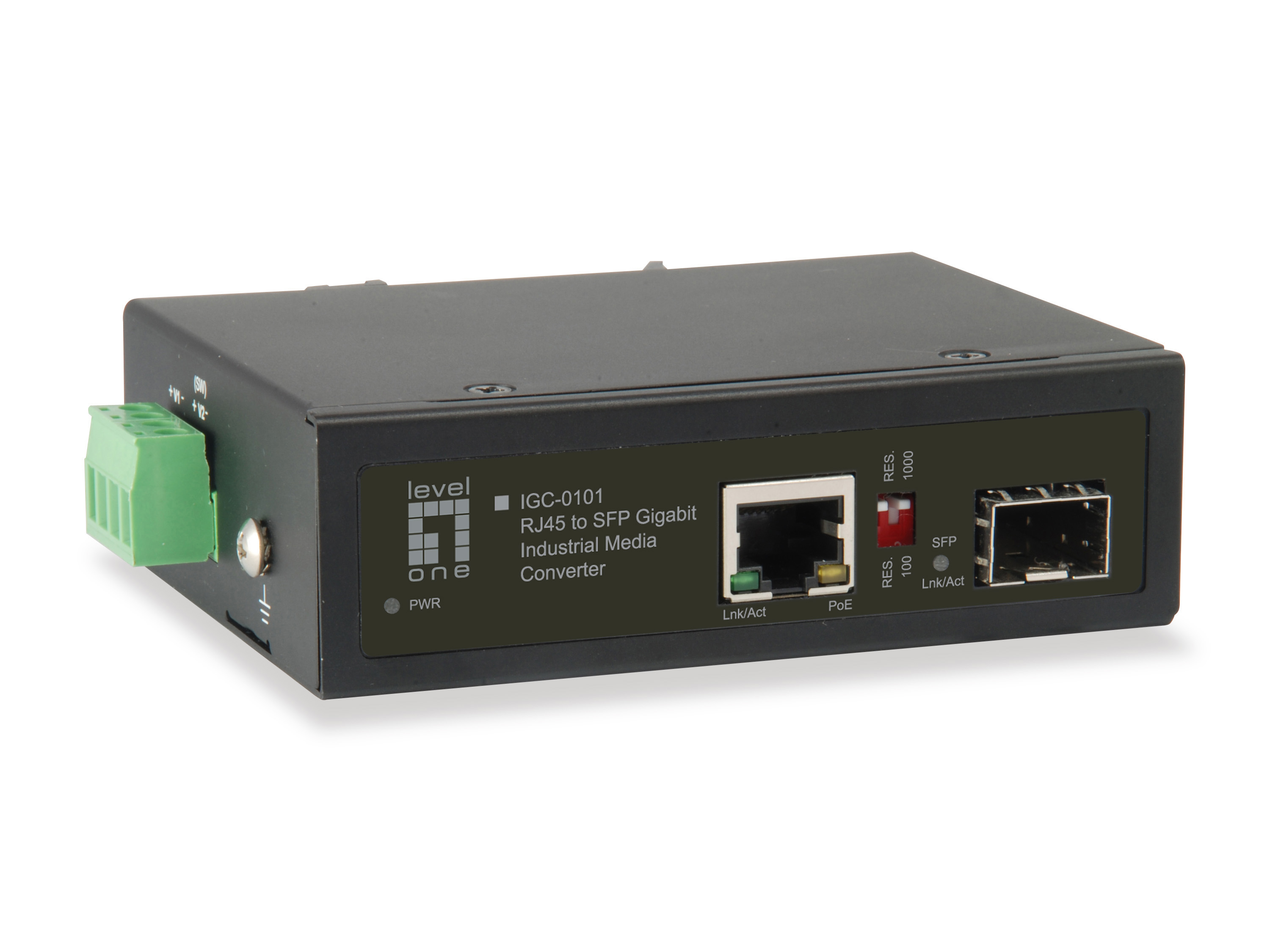 Image of LevelOne RJ45 to SFP Gigabit Industrial Media Converter, 1 PoE Output