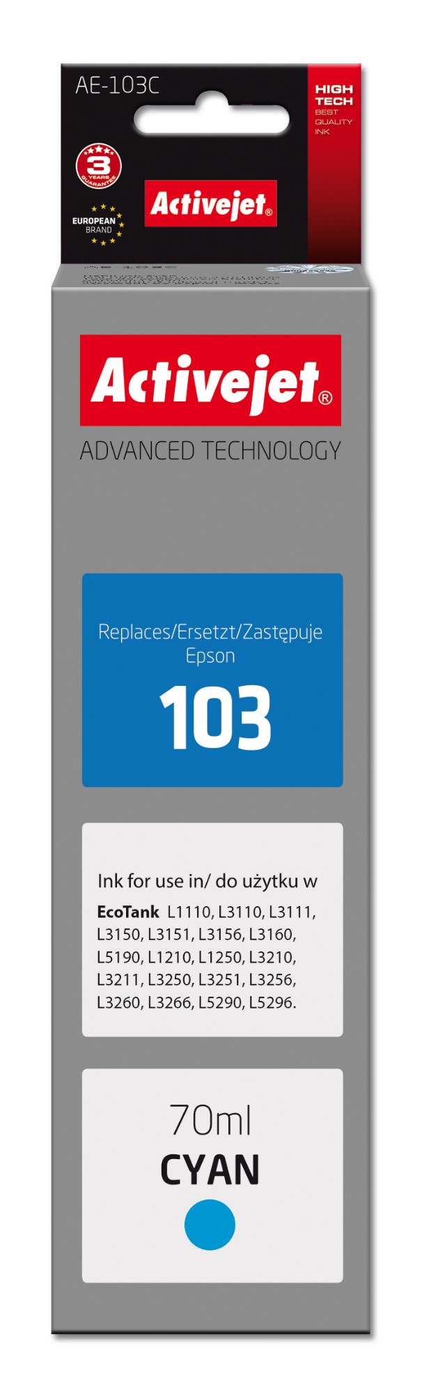 Activejet AE-103C ink (replacement Epson 103 C13T00S24A; Supreme; 70 ml; blue)