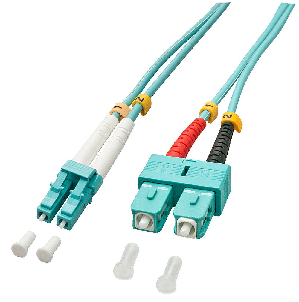 Image of Lindy 1.0m OM3 LC - SC Duplex fibre optic cable 1 m Turquoise