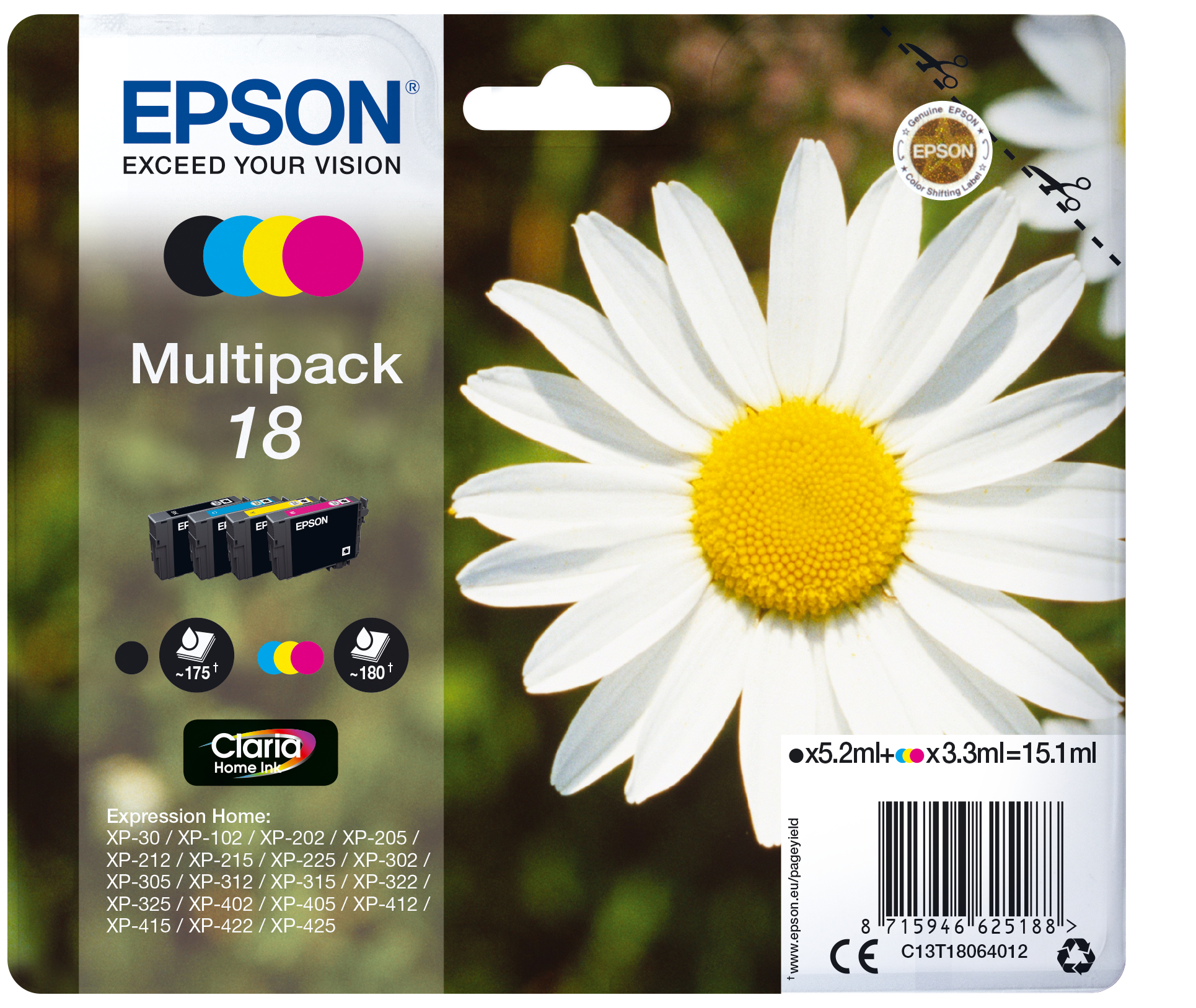 Image of Epson C13T18064012/18 Ink cartridge multi pack Bk,C,M,Y 175pg +...