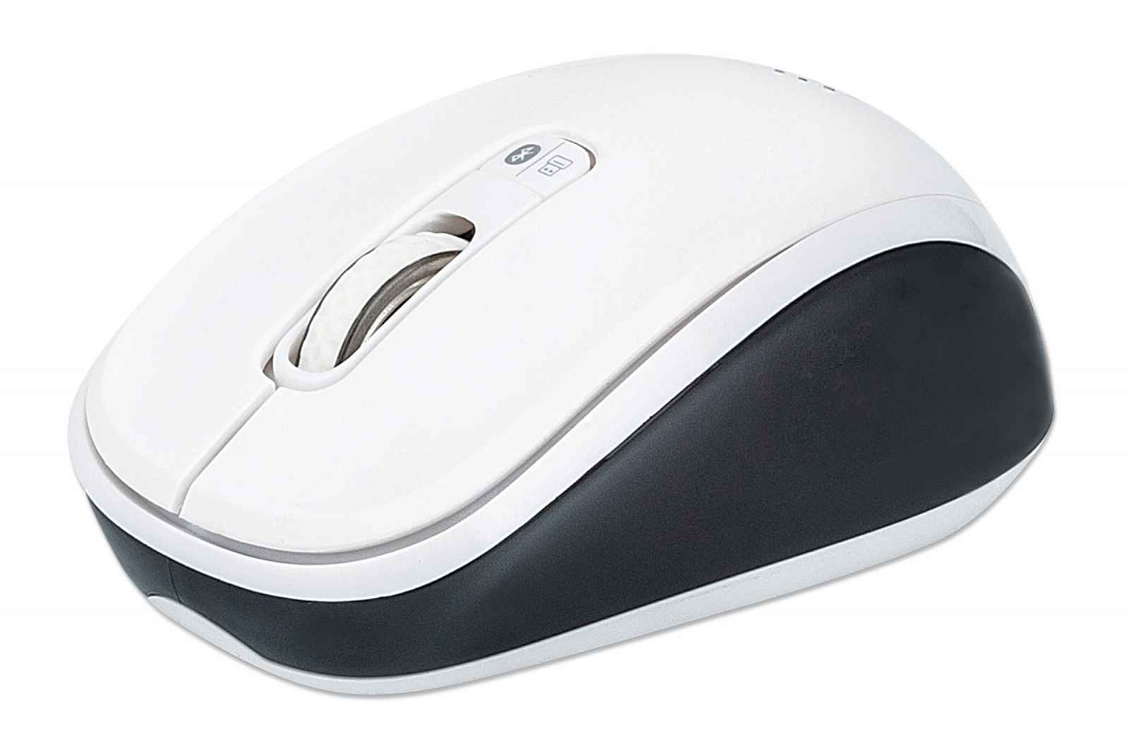 Manhattan Dual-Mode Mouse, Bluetooth 4.0 and 2.4 GHz Wireless, 800/1200/1600 dpi, Three Buttons With Scroll Wheel, Black & White, Box
