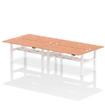 Dynamic Air Back-to-Back W1800 x D800mm Height Adjustable Sit Stand 4 Person Bench Desk With Cable Ports Beech Finish White Frame - HA02686 DD