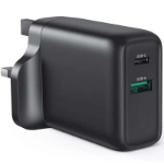 FDL 2 PORT 1X USB A QC3 & 1 X USB-C PD MAINS CHARGER 45W - BLACK