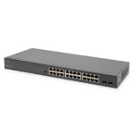 Digitus 24-Port Gigabit PoE Networkswitch,19 Zoll, unmanaged,2 Uplink Ports, SFP, 370 W, af/at