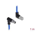 DeLOCK M12 Cable X-coded 8 pin male angled downwards to RJ45 plug angled upwards S/FTP shielded 1 m blue
