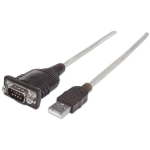Manhattan USB-A to RS232 Serial Adapter, 1.8m, DB9 Male, Prolific PL-2303RA Chip, Black/Silver, Three Year Warranty