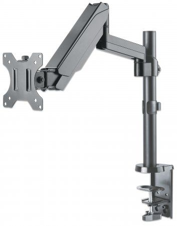 Manhattan Monitor Desk Mount (clamp &amp; grommet), Gas Spring, 1 screen, 3 pivots (full motion), 10-32&quot;, Vesa 75x75 to 100x100mm, Max 8kg, Black, Box