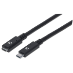 Manhattan USB-C to USB-C Extension Cable, 50cm, Male to Female, USB 3.2 Gen 2 (formerly USB 3.1 Gen 2), 10 Gbps, 5A/100W Super Fast Charging, SuperSpeed+ USB, Video up to 4K@60Hz, Black, Lifetime Warranty