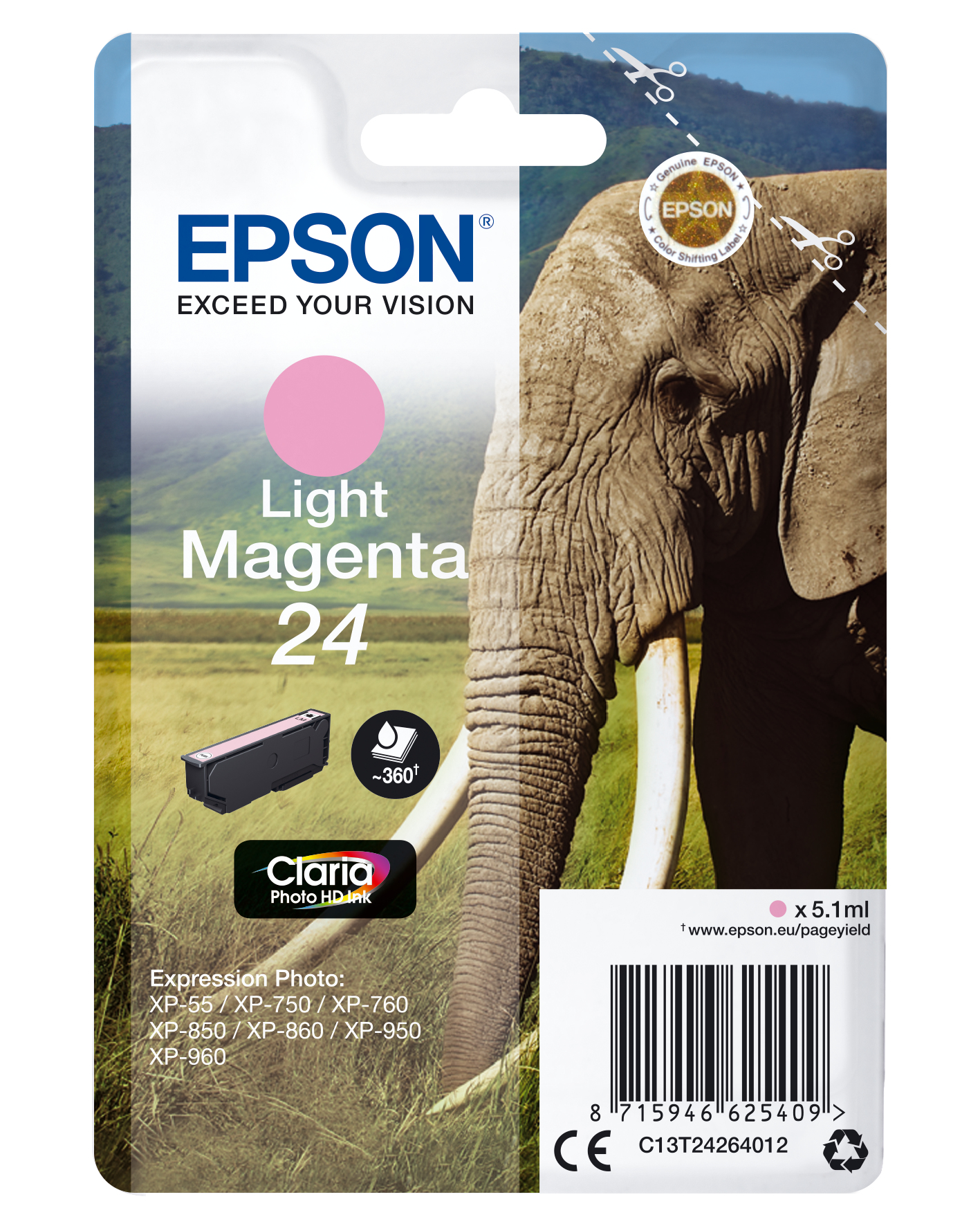 Image of Epson C13T24264012/24 Ink cartridge light magenta, 360 pages 5,1ml...