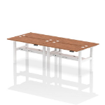 Dynamic Air Back-to-Back W1400 x D600mm Height Adjustable Sit Stand 4 Person Bench Desk With Cable Ports Walnut Finish White Frame - HA01918 DD