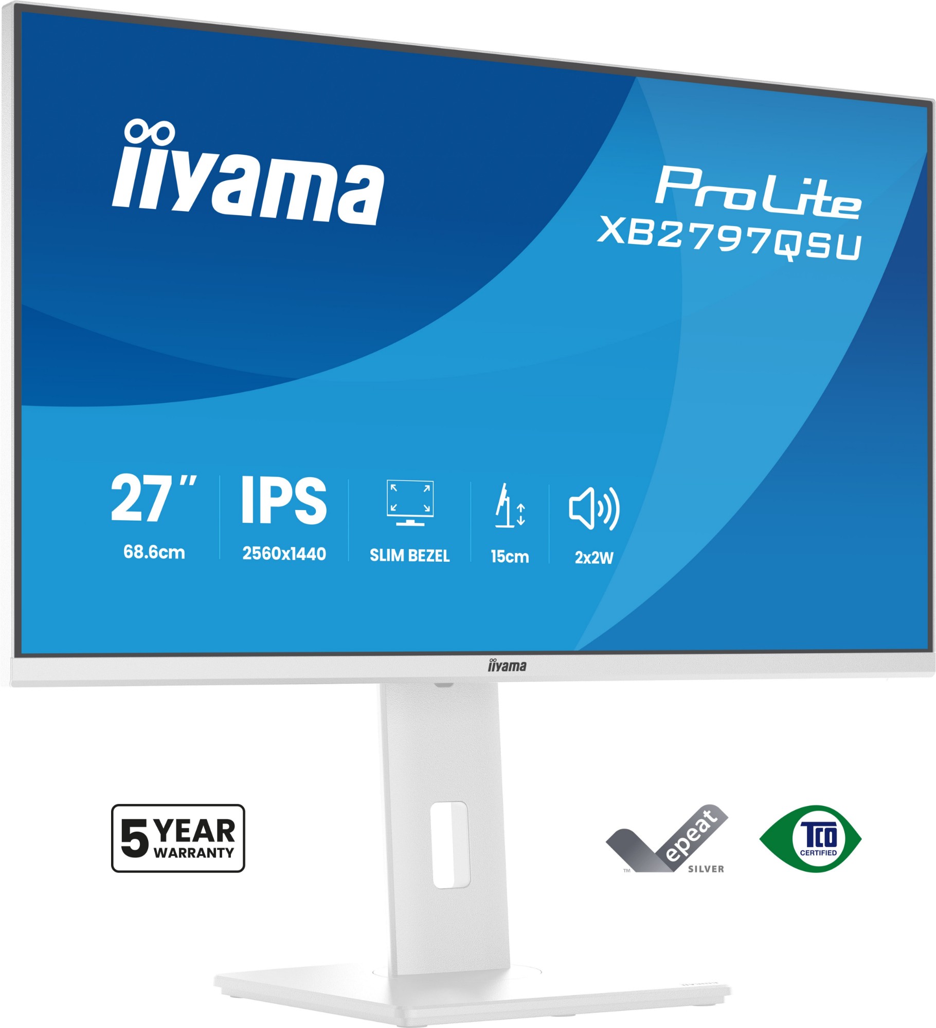 iiyama ProLite XB2797QSU-W1 computer monitor 68.6 cm (27") 2560 x 1440 pixels Quad HD LED White