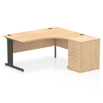 Dynamic Impulse W1600 x D1200 x H730mm Right Hand Crescent Desk Cable Managed Leg With D600mm Desk High Pedestal Maple Finish Black Frame - I004496 DD