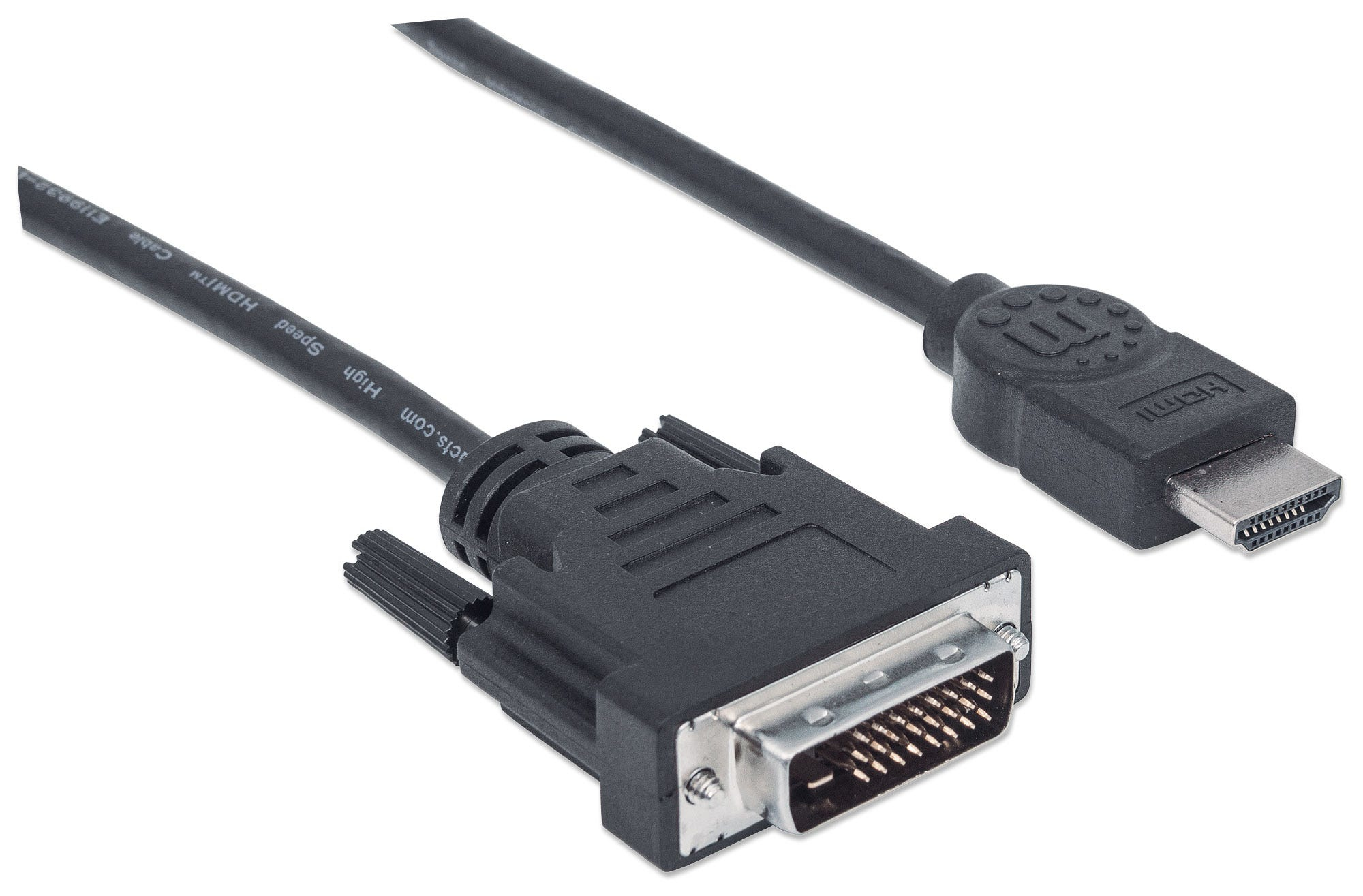 Manhattan HDMI to DVI-D 24+1 Cable, 1.8m, Male to Male, Dual Link, Compatible with DVD-D, Black, Lifetime Warranty, Polybag