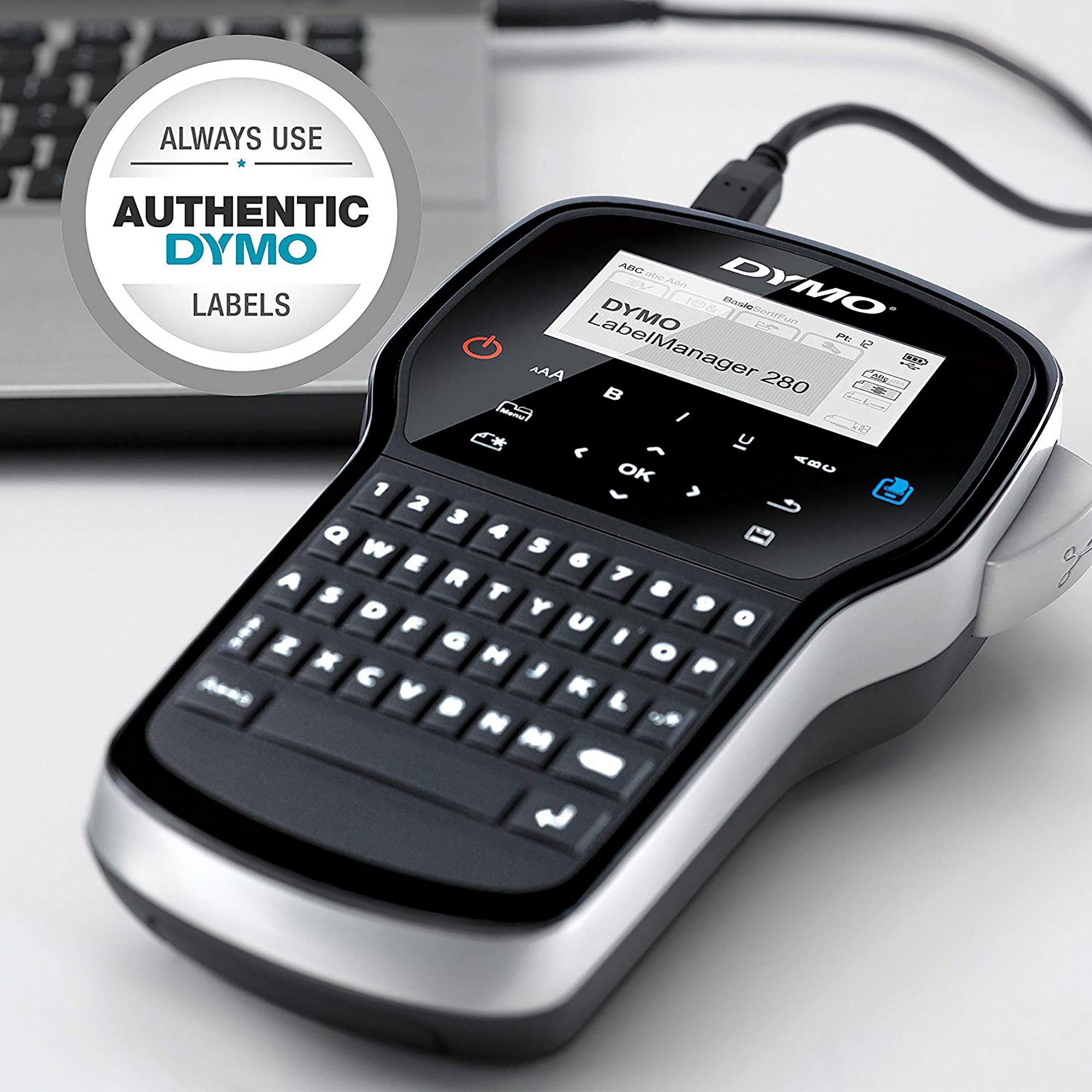 DYMO LabelManager 280 Rechargeable Handheld Label Maker Kit | QWERTY Keyboard | with 2 Rolls of D1 Labels & Carrying Case