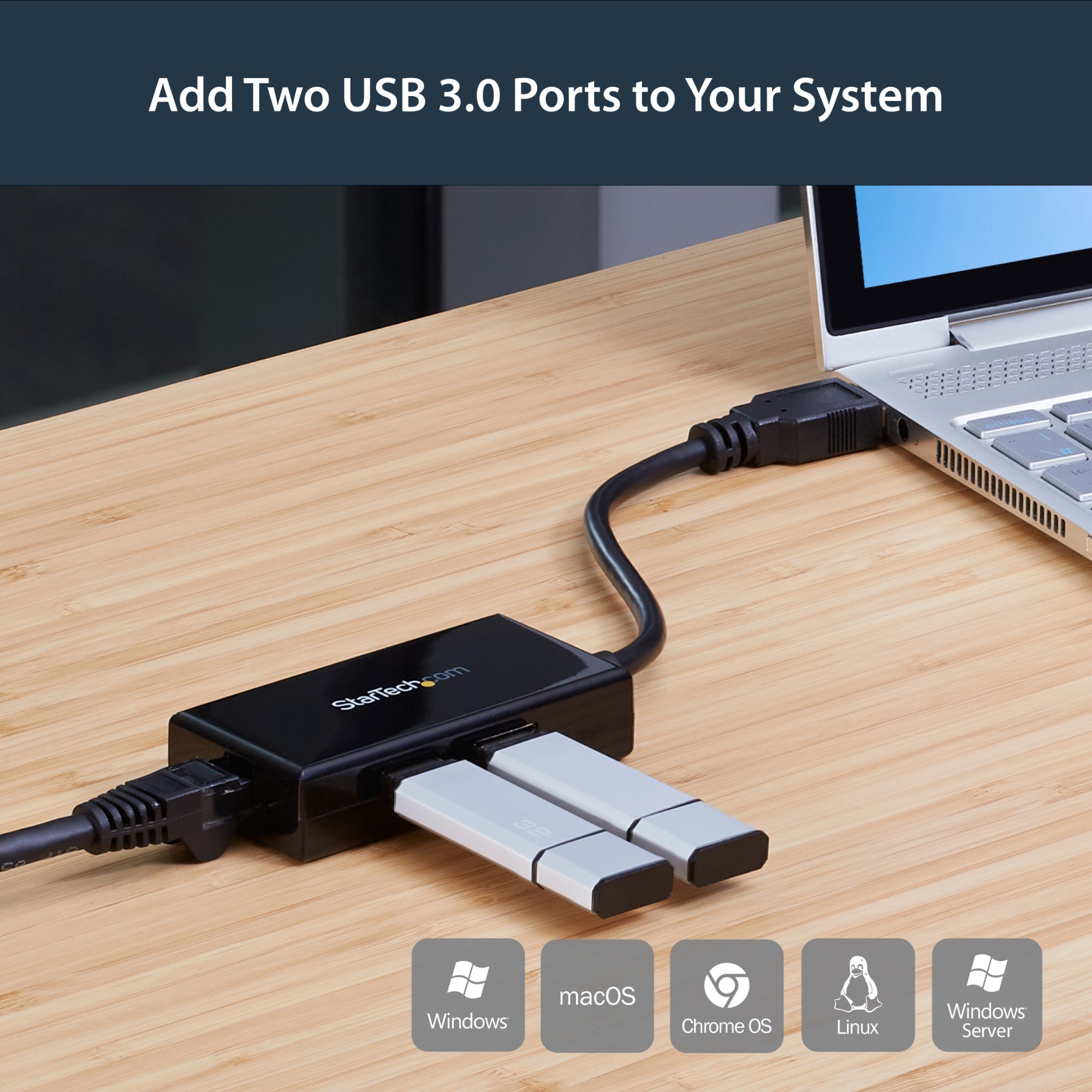 StarTech.com USB 3.0 to Gigabit Network Adapter with Built-In 2-Port USB Hub