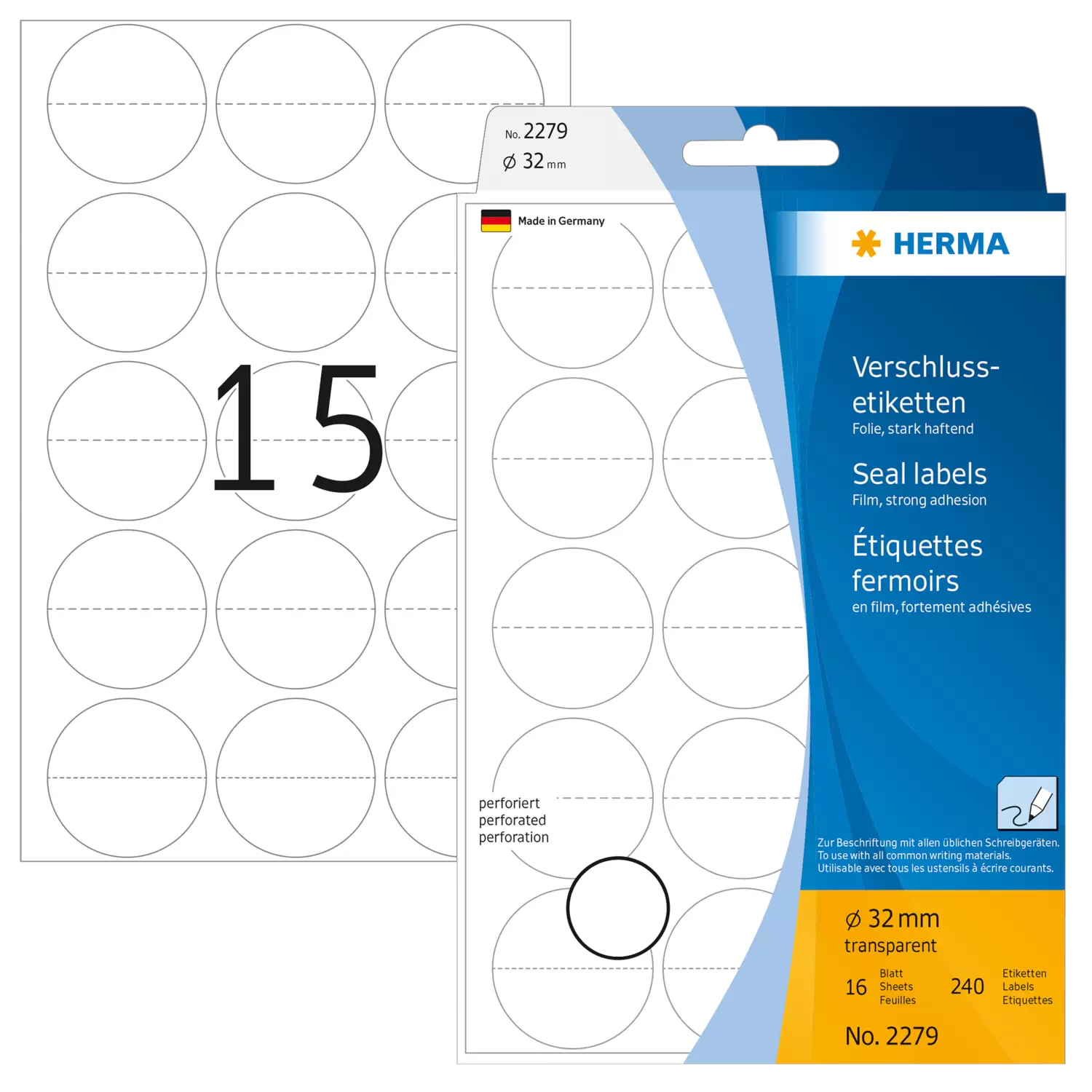 Image of HERMA Seal labels perforated Ø 32 mm round transparent extra...
