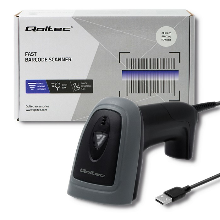 Qoltec 50863 streckkodsläsare Handhållen steckkodsläsare 1D/2D LED Svart