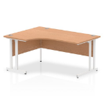Dynamic Impulse Contract Left Hand Crescent Radial Cantilever Desk W1600 x D1200 x H730mm Oak Finish/White Frame - I002844 DD